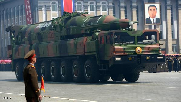 A North Korean missile Taepodong class is displayed during a military parade to mark 100 years since the birth of the country's founder Kim Il-Sung in Pyongyang on April 15, 2012. The commemorations came just two days after a satellite launch timed to mark the centenary fizzled out embarrassingly when the rocket apparently exploded within minutes of blastoff and plunged into the sea. AFP PHOTO / PEDRO UGARTE (Photo credit should read PEDRO UGARTE/AFP/Getty Images)