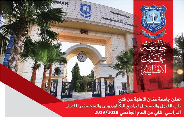 فتح باب القبول والتسجيل لبرامج البكالوريوس والماجستير في جامعة عمان الاهلية