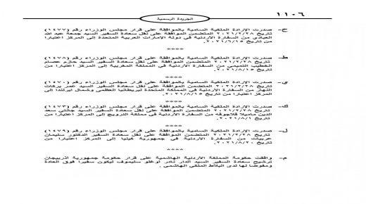 ارداة ملكية بنقل 10 سفراء الى مركز الوزارة