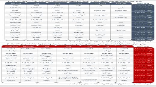 التربية تعلن برنامج اختبارات التقييم الأول