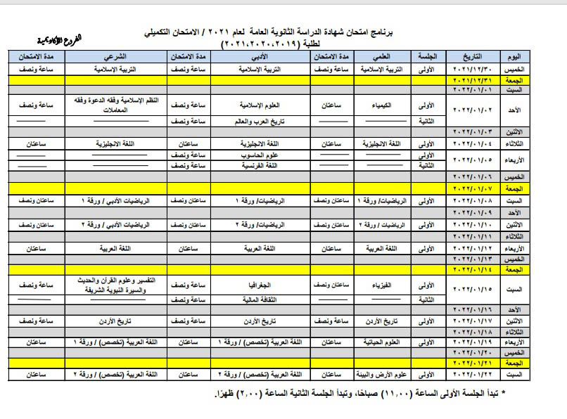 التربية تعلن جدول امتحانات الدورة التكميلية للثانوية العامة